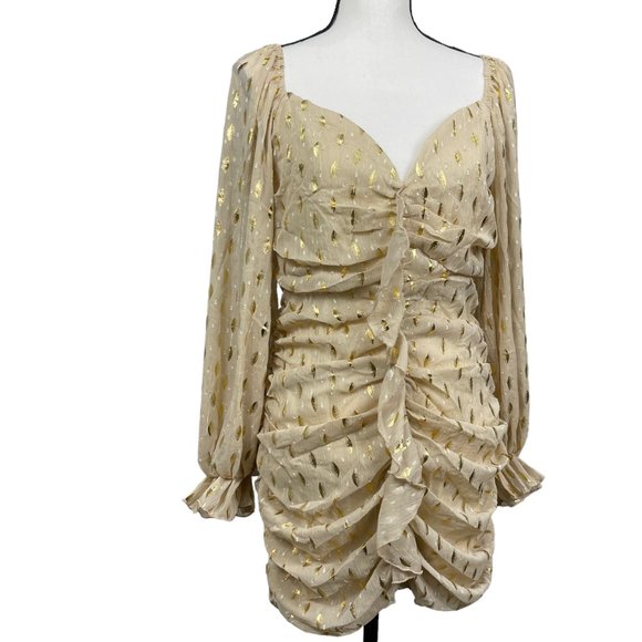 NWT Fashion Nova Always Chasing Ruched Mini Dress Taupe Women's XL 1X Shimmer - Picture 6 of 9